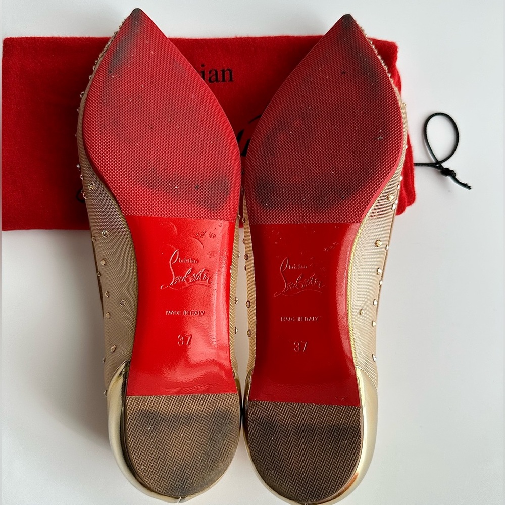 CHRISTIAN LOUBOUTIN Follies Strass Gold Crystal Pointed Toe Ballerina Flats 38 - Picture 12 of 16
